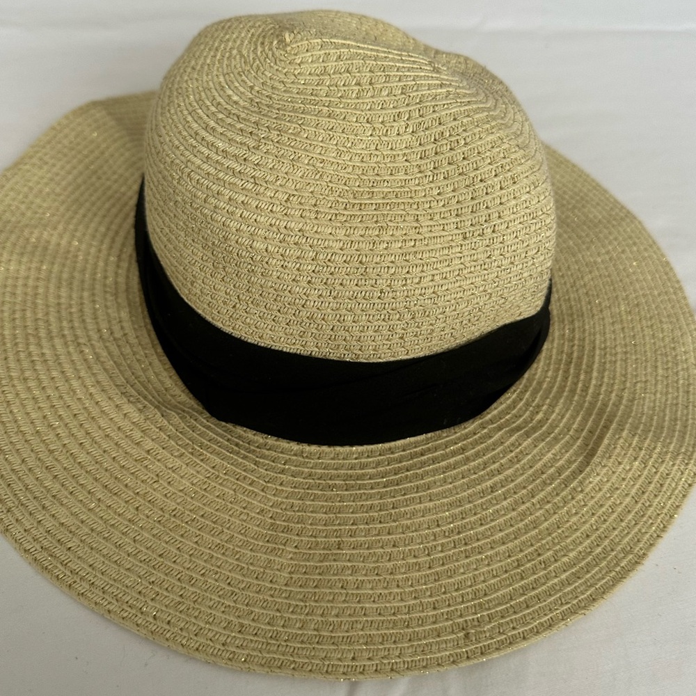 bebe Tan Wide-Brim Hat with Black Band